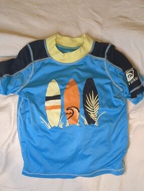 Laguna Blue Kids Surf Rash Guard Swim Shirt with Surfboard Print